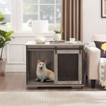 ZUN Farmhouse Dog Cage Crate Furniture Sliding Barn Door, Farmhouse Wooden Dog Kennel End Table W2275P164727