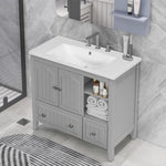 ZUN [VIDEO] 36" Bathroom Vanity with Ceramic Basin, Bathroom Storage Cabinet with Two Doors and Drawers, 37876408