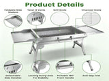 Portable Folding Charcoal BBQ Grill, Outdoor Barbecue Grill with Dual Side Shelves & 12 Air Vents, 30224474