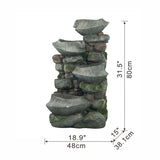 19x15x31.5" Indoor Outdoor Stone Water, 4-Tier Polyresin Cascading Rock Bowl Freestanding W2078124491