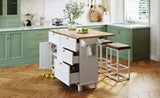 ZUN Farmhouse Kitchen Island Set with Drop Leaf and 2 Seatings,Dining Table Set with Storage Cabinet, 25003756