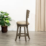 24" Counter Height Slat Back Swivel Stool, Weathered Gray Finish, French Gray Leather Seat B04660700