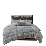 Cotton Jacquard Comforter Mini Set Grey/Black King/Cal King B035128808