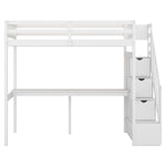 ZUN Twin Size Loft Bed with Storage Staircase and Built-in Desk, White 91750242