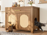 Cat Litter Box Enclosure, Hidden Cat Litter Box Furniture with Scratching Board Doors and Storage 06632538