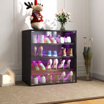 ZUN Shoe Box with RGB LED Light, Wooden Stackable Storage Box with Glass Door, Storage Bin W331P242617