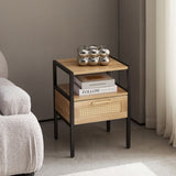 ZUN 15.75" Rattan End table with drawer, Modern nightstand, metal legs,side table for living room, W1265121750