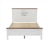 Farmhouse Platform Bed with Double Sliding Barn Door, Full Size Rustic Wood Bed with
Charging WF317943AAK