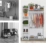 ZUN amboo Garment Rack with Shelves, Clothing Rack Hanging Clothes, Freestanding Closet Organizer 36372103