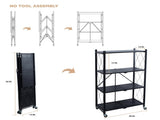 4 Shelf Foldable Metal Storage Shelves, Wheels, Adult, Kitchen, Laundry Room, Black 51689566