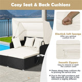 White Rattan Daybed Lounge W/ Retractable Top Canopy Side Tables Cushions 65135668