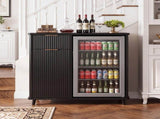Fluted Coffee Bar Cabinet with Mini Fridge Space & Charging Station, Home Bar Cabinet with Hidden W2917P517152