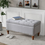 Ottoman storage bench, recessed support hinge top easy to open, rivet trim around, bedroom, W2941P239182