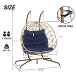 ZUN 2 Person Outdoor Rattan Hanging Chair Patio Wicker Egg Chair W874P146265