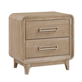 Modern Elegant Design Nightstand of 2x Storage Drawers Curved Corners Natural Finish Wooden Bedroom B011P332261
