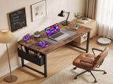 55" Large Home Office Desk, Computer Desk with Storage Bag & Hook, Metal Frame, Modern Simple Study 05887862