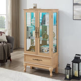 Lighted Curio Cabinet Elegant Glass Display Cabinet with Adjustable Shelves, 2 Doors, and 1 Drawer W1758P290092