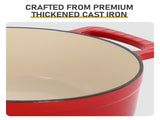 Cast iron 7.5QT cooking pot - Gradient red color - Includes two silicone gloves - Enamel pot 48995133