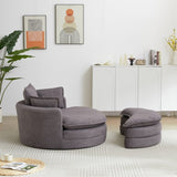 52' Swivel Accent Barrel Modern Grey Sofa Lounge Club Big Round Chair with Storage Ottoman chenille W834P150046