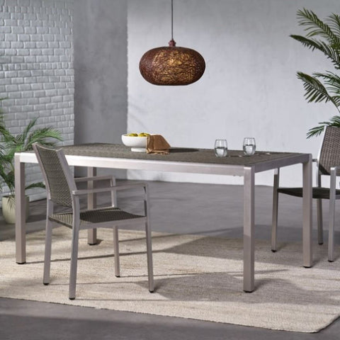 ZUN Outdoor Aluminum Dining Table with Wicker Top, Grey 60451.00