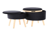 Contemporary Storage Ottoman with Matching Stool in Black Velvet and Natural Wood Legs B202P223755
