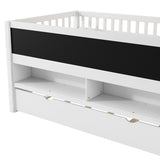 Twin Size Wood Low Loft Bed with Storage Shelves, Blackboard and Trundle, White N709P256926K