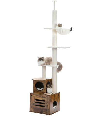 ZUN Cat Tree Floor to Ceiling Cat Tower for Cats, Cat Condo for Indoor Cats Adjustable Height 08073773