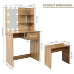 ZUN Vanity Desk Set Stool & Dressing Table with LED Lighting Mirror Drawer and Compartments Modern Wood W1673123628