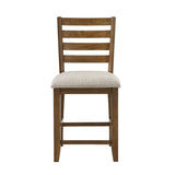 Counter Height Chairs Set of 2 Traditional Cherry Finish Wood Frame Beige Upholstery Dining B011P263745