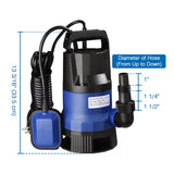 ZUN 3/4HP 2642 GPH 550W Submersible Dirty Clean Pump Swimming Pool Pond Flood Drain Heavy Duty 54985423