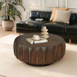 Round Solid Wood Carved Coffee Table with Elegant Sculptural Design W3137P270434