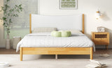 Queen Size Rubber Wooden , Solid Wooden Bed with Teddy Velvet Cushion Upholstered Headboard, W504P184308