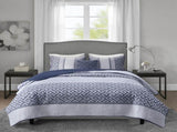 4 Piece Jacquard Quilt Set with Throw Pillow Navy King/Cal King B03597588