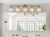 Modern 5-Light Vanity Wall Sconce, Brushed Nickel Finish with Frosted Glass Shades for Bathroom or W1340P206698