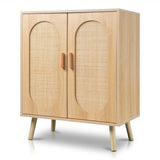 ZUN Modern Rattan Shoe Storage Cabinet with Double Doors and Adjustable Shelves, Accent Cabinet for 24395179