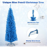 6FT Artificial Christmas Tree - 520 Branch Tips, Blue/Pencil Shape Design, Eco-Friendly PVC Sturdy 93421886