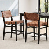 ZUN 24.25'' Classic Counter Stools Set of 2,Brown PU Counter Stools with rubberwood Frame,Leather 74690.00BRN