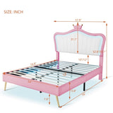 Full Size Upholstered Bed Frame with LED Lights,Modern Upholstered Princess Bed With Crown WF307962AAH