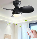 ZUN 23 Inch Bedroom Ceiling Fan With 3 Color Dimmable 3 ABS Blades Remote Control DC Motor Black With W882P146322