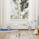 ZUN Wooden Race Car Bed,Car-Shaped Platform Twin Bed with Wheels For Teens,White & Blue WF310553AAK