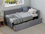 Modern Style Twin Size L Shape Corner Bed, Linen Upholstered Daybed with Two Storage Drawers,Gray N701P263819G