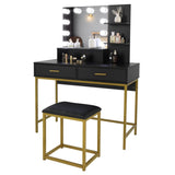 ZUN FCH Large Vanity Set with 10 LED Bulbs, Makeup Table with Cushioned Stool, 3 Storage Shelves 2 16283286