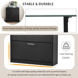 ON-TREND Slim Entryway Organizer with 2 Flip Drawers, Tempered Glass Top Shoe WF303589AAB