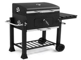 Charcoal Grill with Foldable Side Table and Wheels, Heavy-duty BBQ Grill for Outdoor Picnics Patio 52462179