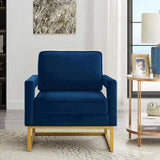 Modern Style Accent Chair with Gold Metal Base , Velvet Upholstered Leisure Chair with Open Armrest, W2186P148525