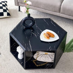 ZUN Hexagonal MDF coffee table, characteristic pattern stickers, multi-hole design to give more storage W1151P200318