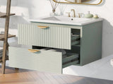 Modern 24-Inch Wall-Mounted Bathroom vanity with 2 Drawers, Green - Ideal for Small Bathrooms 35458387