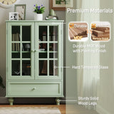 Minimalism Buffet Cabinet with Double Glass Doors and Drawer, Modern Wooden Storage Sideboard W2557P262926