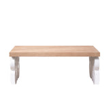 Ornate Coffee Table 47" Rectangular Farmhouse Style Table with White Carved Base and Natural W2729P298232