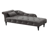 Aijia 60.6" Velvet Chaise Lounge Buttons Tufted Nailhead Trimmed Solid Wood Legs with 1 Pillow,Grey W111740810